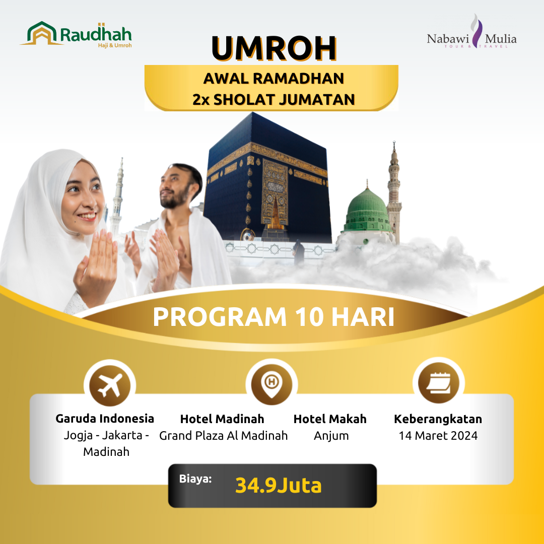 Paket Umroh Awal Ramadhan 2x Sholat Jum'atan 14 Maret 2024
