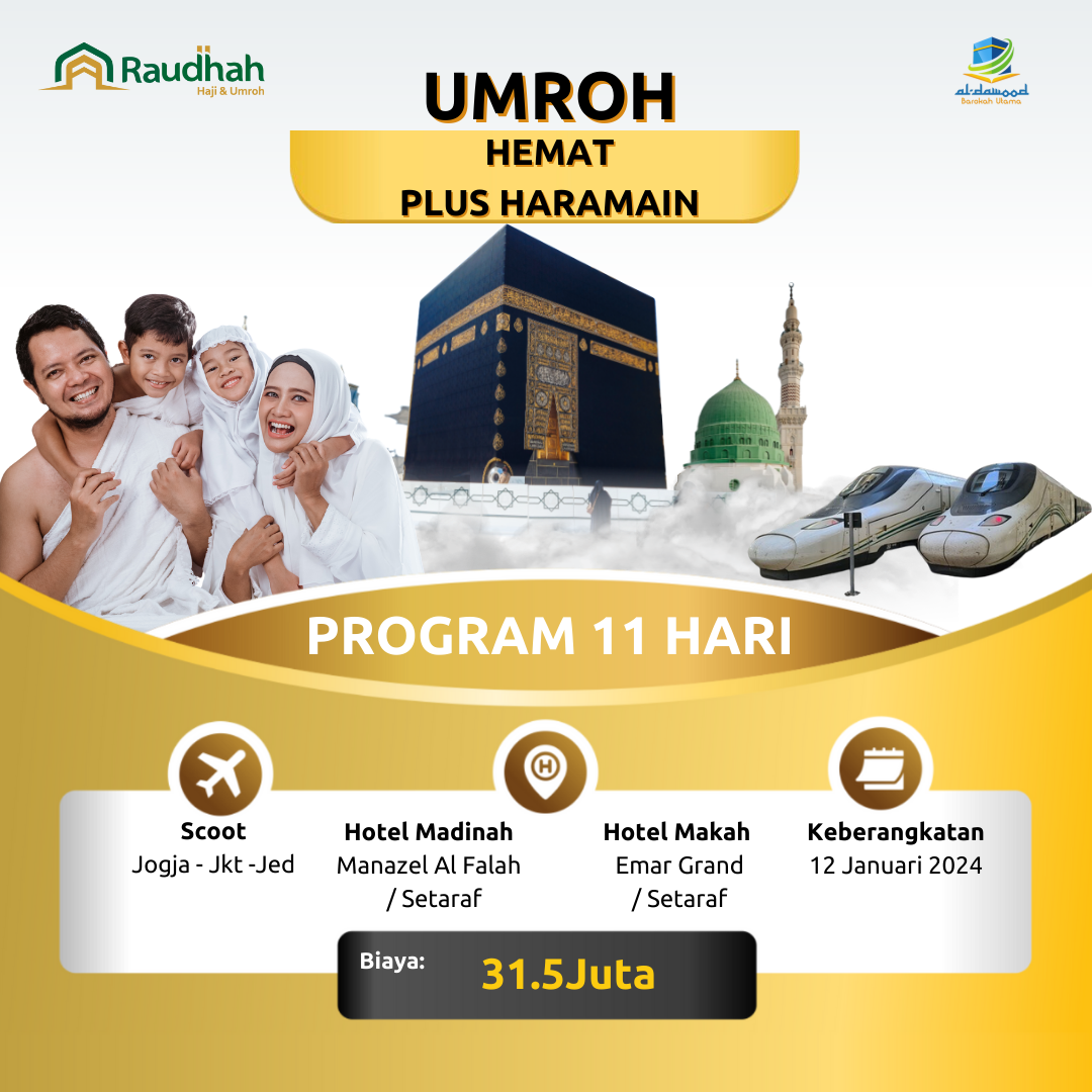 Paket Umroh Hemat Plus Haramain 12 Januari 2024